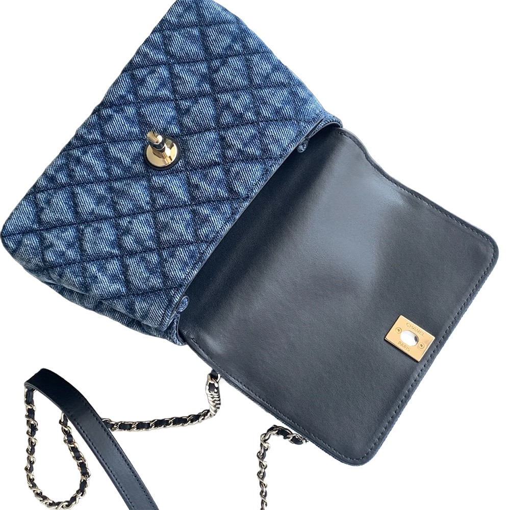 Chanel Mini Washed Denim Blue Coco Handle Clutch Flap Bag with Chain SHW - view 5