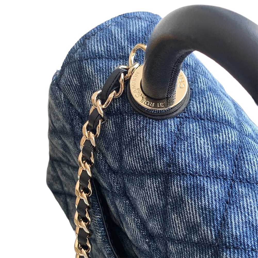 Chanel Mini Washed Denim Blue Coco Handle Clutch Flap Bag with Chain SHW - view 6