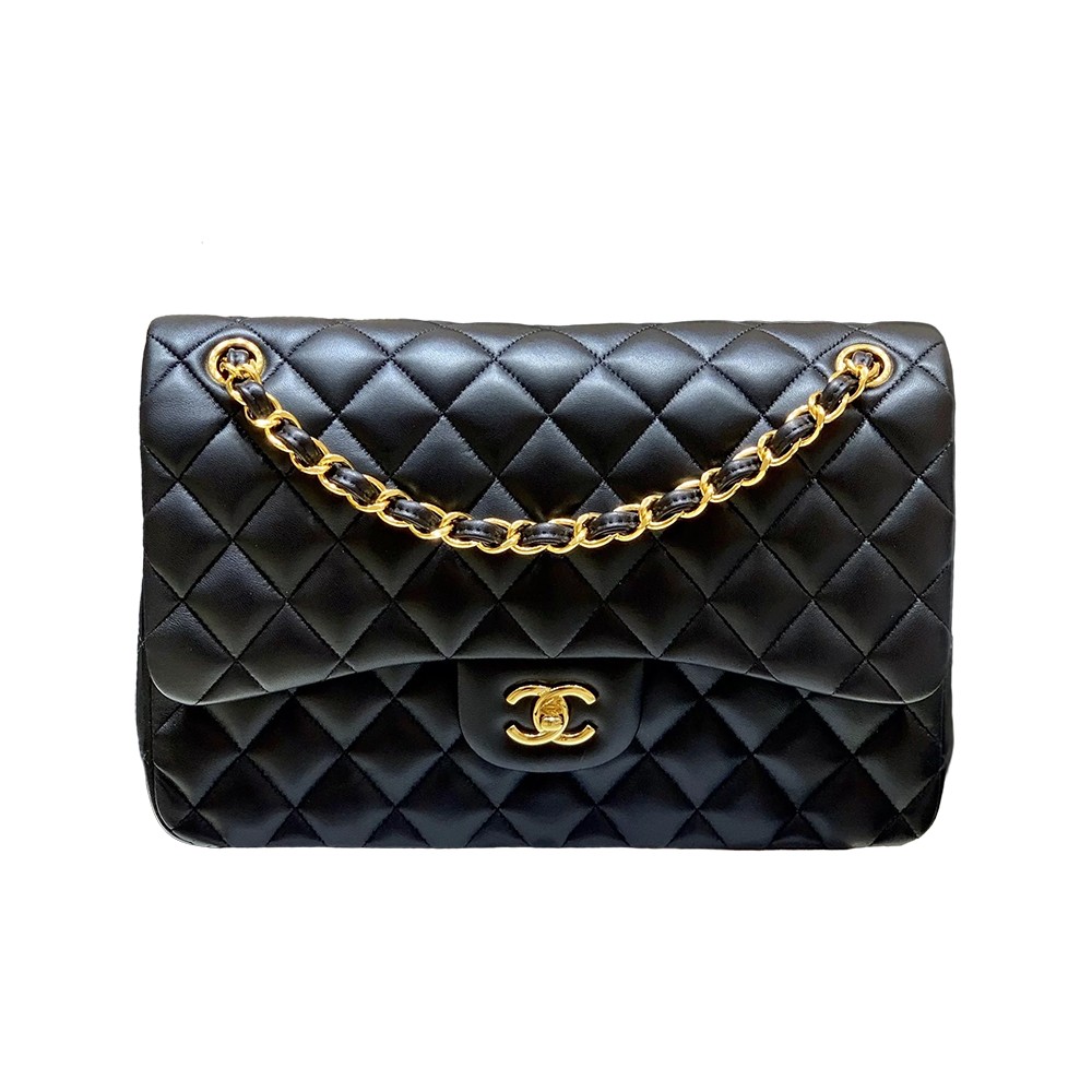 Chanel Vintage Jumbo Double Flap Shoulder Bag Black Quilted Lambskin Leather GHW - view 1