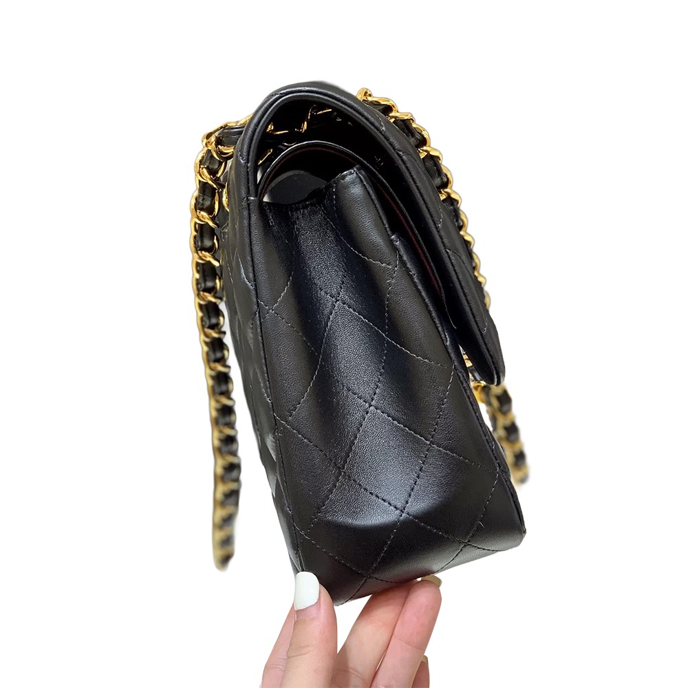 Chanel Vintage Jumbo Double Flap Shoulder Bag Black Quilted Lambskin Leather GHW - view 3