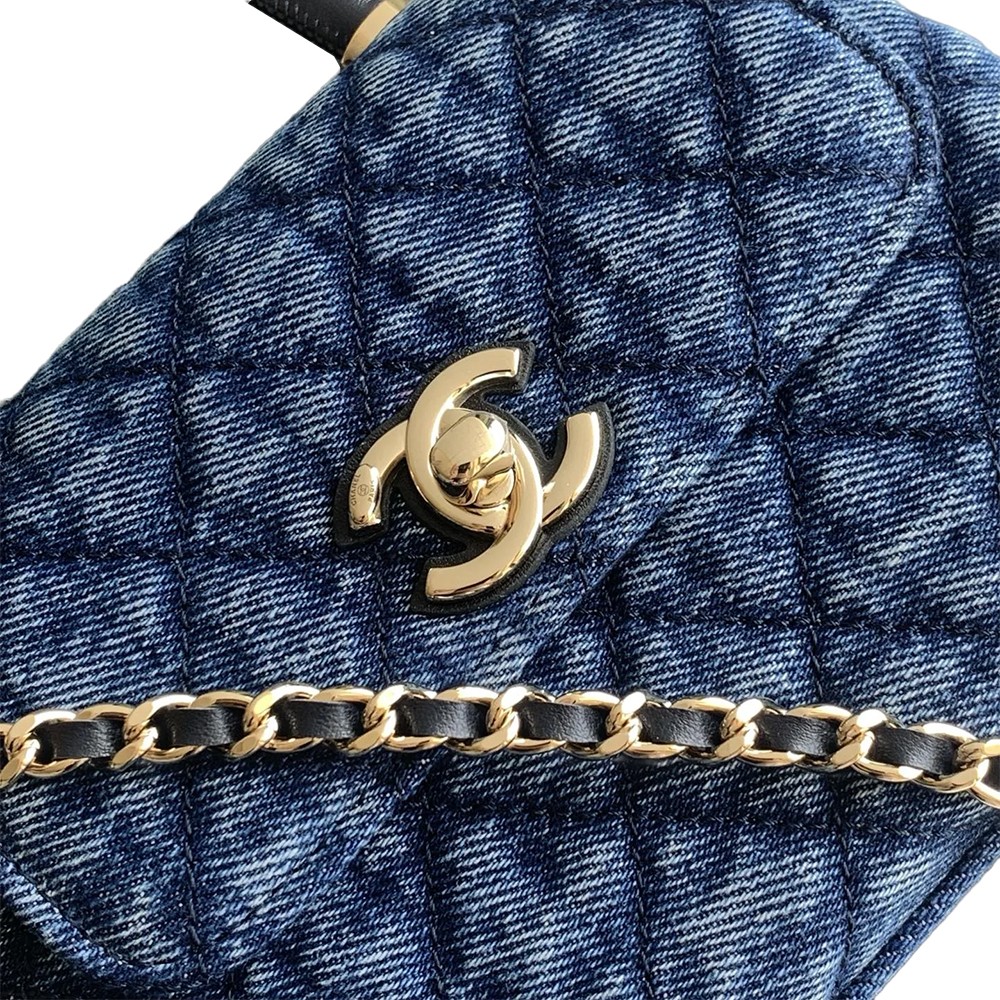 Chanel Washed Denim Blue Coco Handle Clutch Flap Bag with Chain GHW - view 4