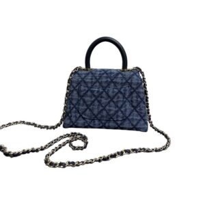 Chanel Washed Denim Calfskin Quilted Coco Handle Clutch Flap Bag With Chain Blue GHW - view 2