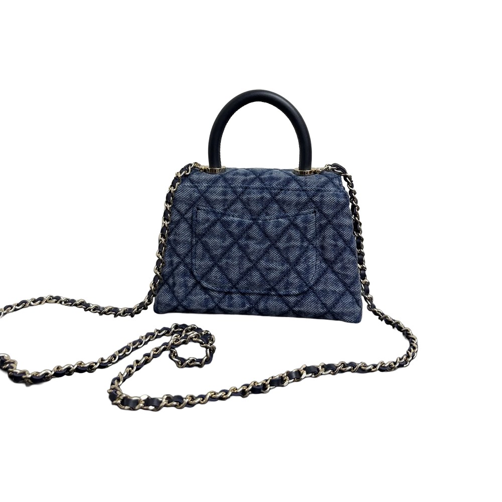 Chanel Washed Denim Calfskin Quilted Coco Handle Clutch Flap Bag With Chain Blue GHW - view 2