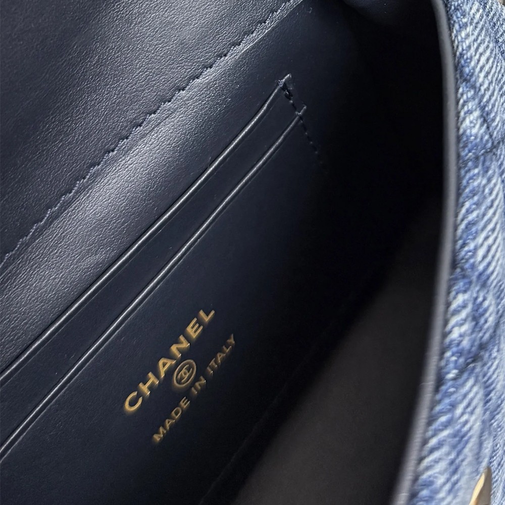 Chanel Washed Denim Calfskin Quilted Coco Handle Clutch Flap Bag With Chain Blue GHW - view 5